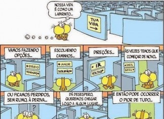 Tirinha sobre o caminho da felicidade