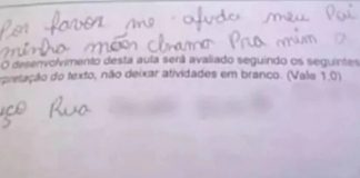 Menino pede socorro em avaliação escolar: ‘Por favor me ajuda. Meu pai bate na minha mãe’,