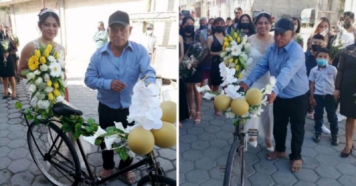 Pai decorou sua bicicleta com flores para levar filha à igreja no casamento dela